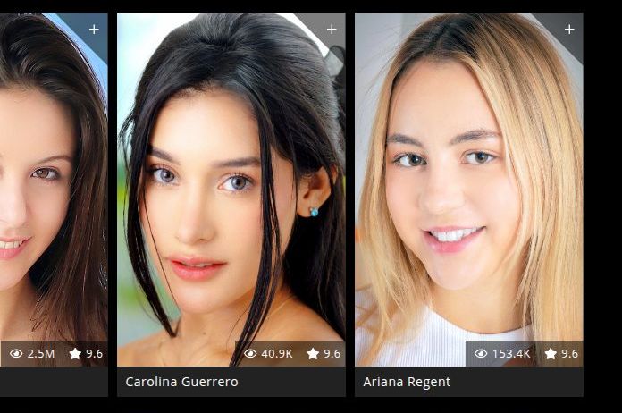 Modellrader från MetArt med porträtt, namn och visningssiffror